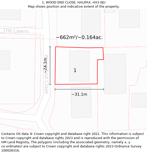 1, WOOD END CLOSE, HALIFAX, HX3 0JU: Plot and title map