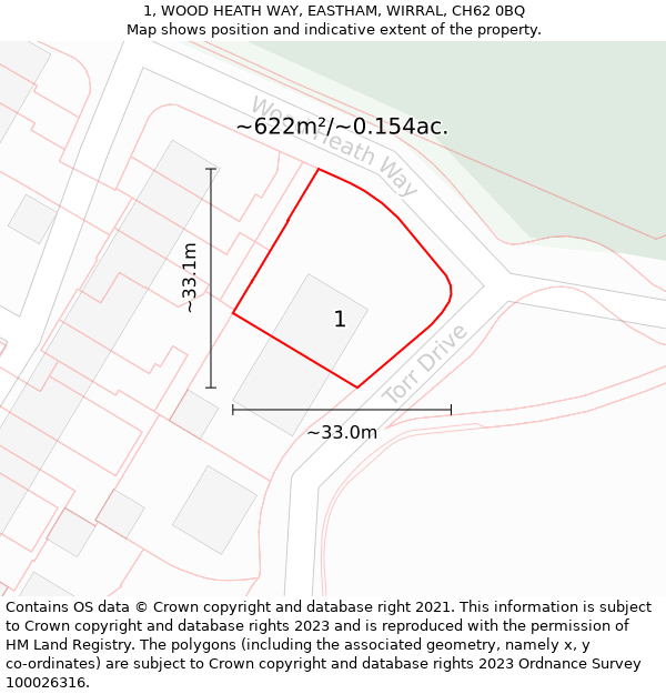 1, WOOD HEATH WAY, EASTHAM, WIRRAL, CH62 0BQ: Plot and title map