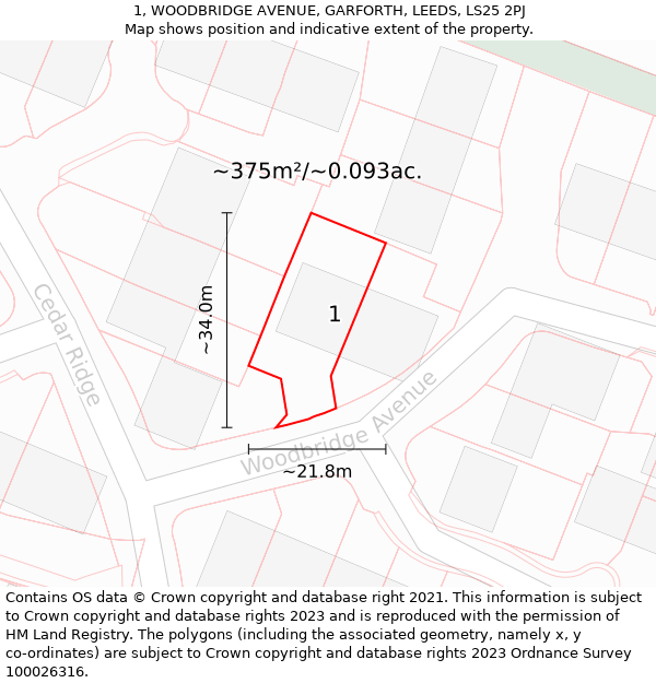 1, WOODBRIDGE AVENUE, GARFORTH, LEEDS, LS25 2PJ: Plot and title map