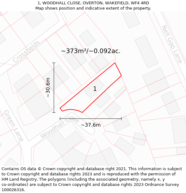 1, WOODHALL CLOSE, OVERTON, WAKEFIELD, WF4 4RD: Plot and title map