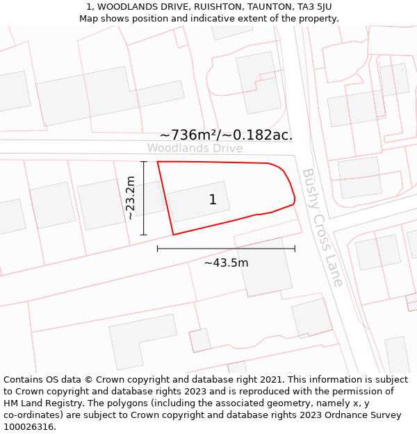 1, WOODLANDS DRIVE, RUISHTON, TAUNTON, TA3 5JU: Plot and title map