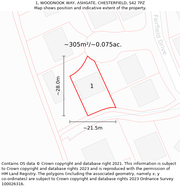 1, WOODNOOK WAY, ASHGATE, CHESTERFIELD, S42 7PZ: Plot and title map