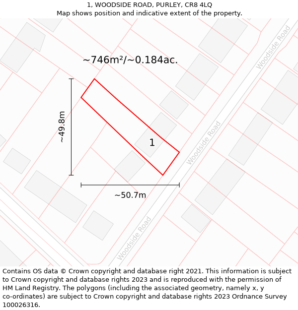 1, WOODSIDE ROAD, PURLEY, CR8 4LQ: Plot and title map