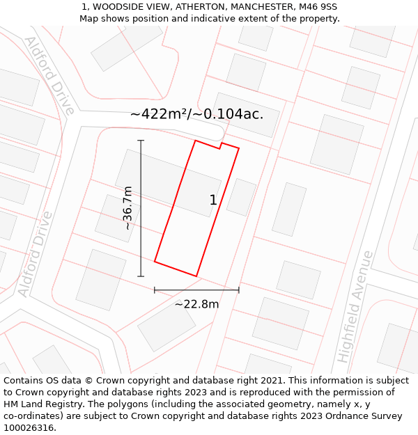 1, WOODSIDE VIEW, ATHERTON, MANCHESTER, M46 9SS: Plot and title map