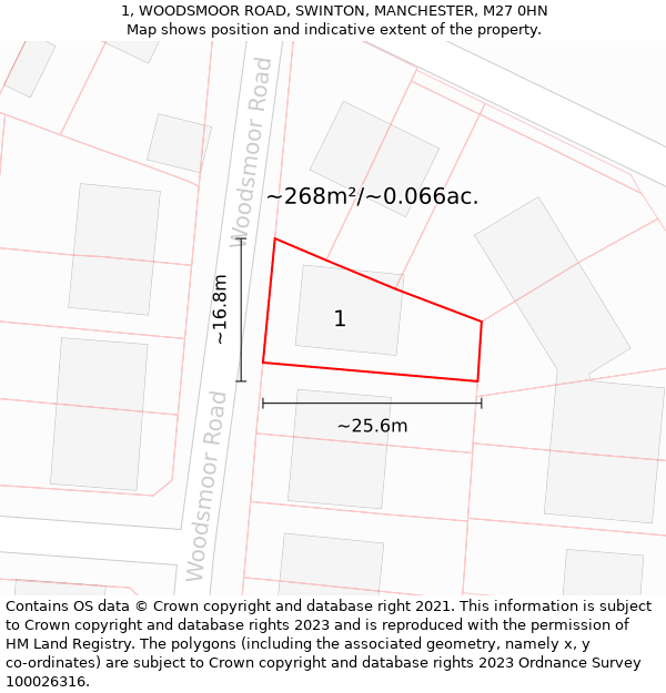 1, WOODSMOOR ROAD, SWINTON, MANCHESTER, M27 0HN: Plot and title map