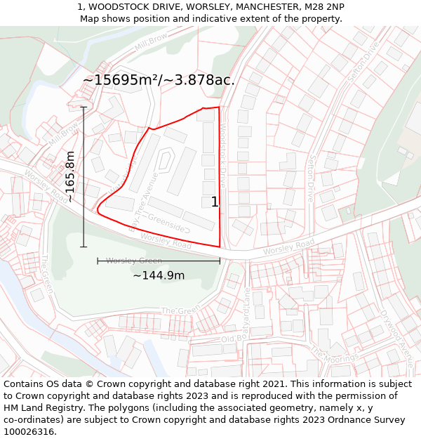 1, WOODSTOCK DRIVE, WORSLEY, MANCHESTER, M28 2NP: Plot and title map