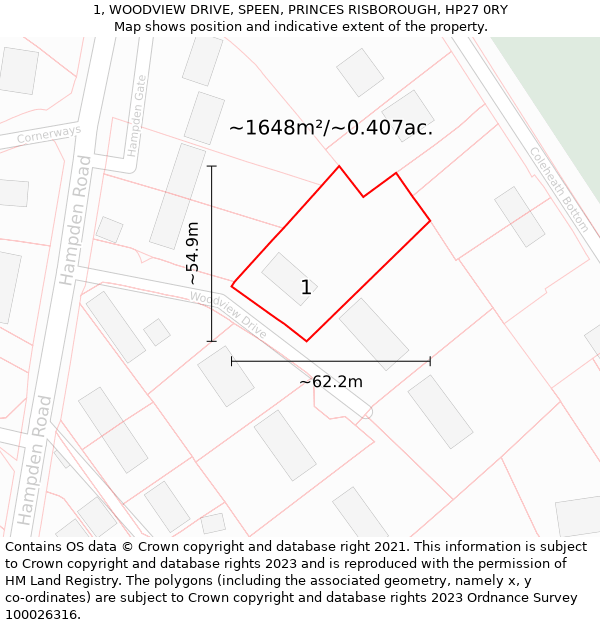 1, WOODVIEW DRIVE, SPEEN, PRINCES RISBOROUGH, HP27 0RY: Plot and title map