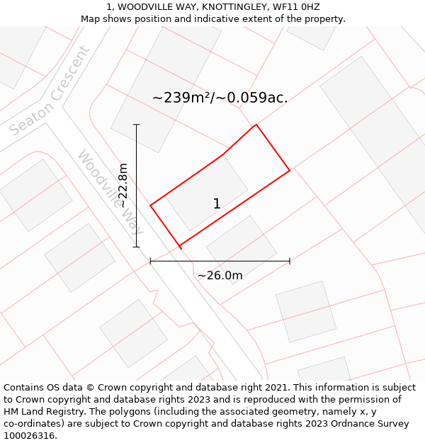 1, WOODVILLE WAY, KNOTTINGLEY, WF11 0HZ: Plot and title map