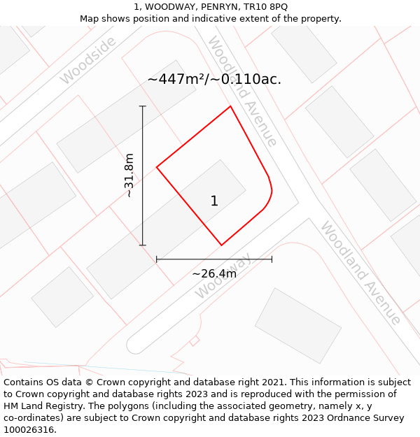 1, WOODWAY, PENRYN, TR10 8PQ: Plot and title map