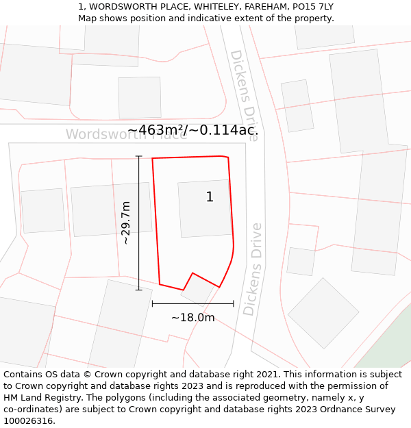 1, WORDSWORTH PLACE, WHITELEY, FAREHAM, PO15 7LY: Plot and title map