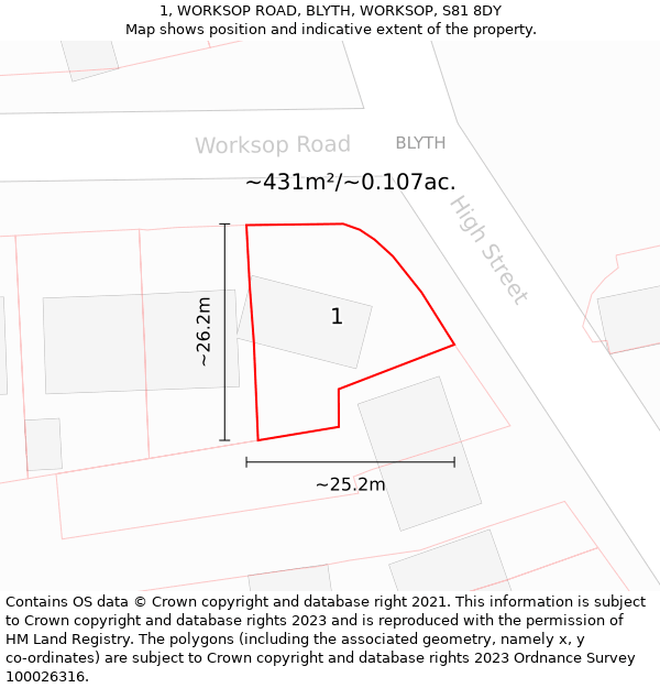1, WORKSOP ROAD, BLYTH, WORKSOP, S81 8DY: Plot and title map