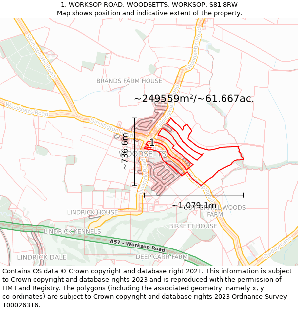 1, WORKSOP ROAD, WOODSETTS, WORKSOP, S81 8RW: Plot and title map