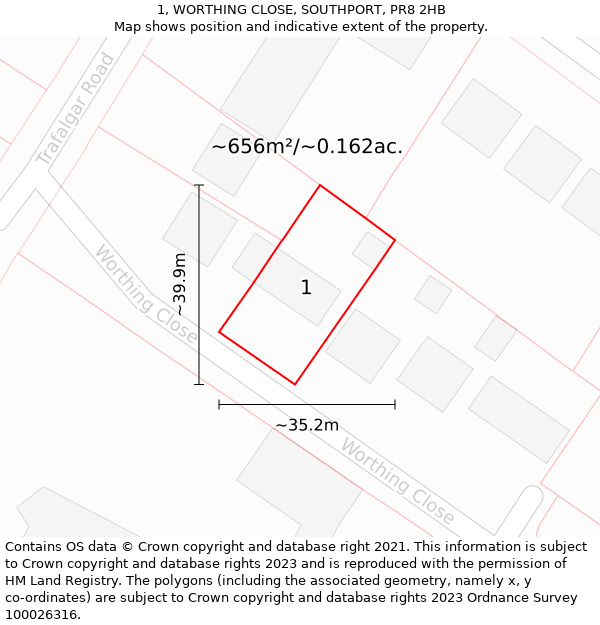 1, WORTHING CLOSE, SOUTHPORT, PR8 2HB: Plot and title map