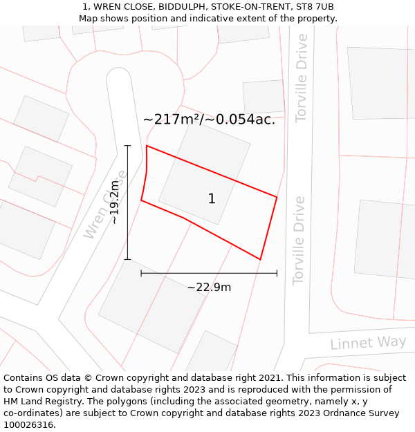 1, WREN CLOSE, BIDDULPH, STOKE-ON-TRENT, ST8 7UB: Plot and title map