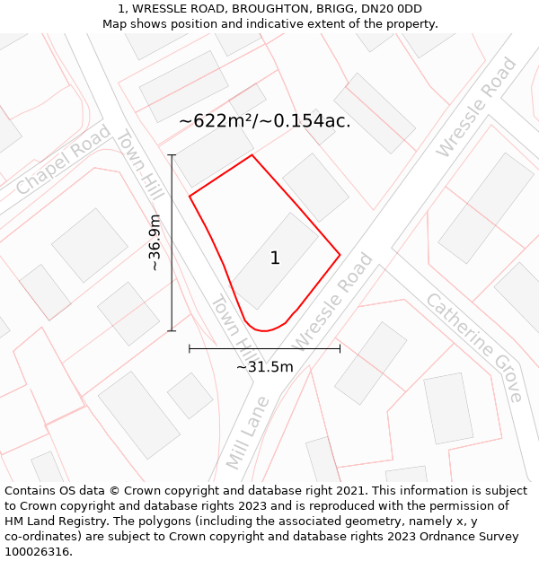 1, WRESSLE ROAD, BROUGHTON, BRIGG, DN20 0DD: Plot and title map