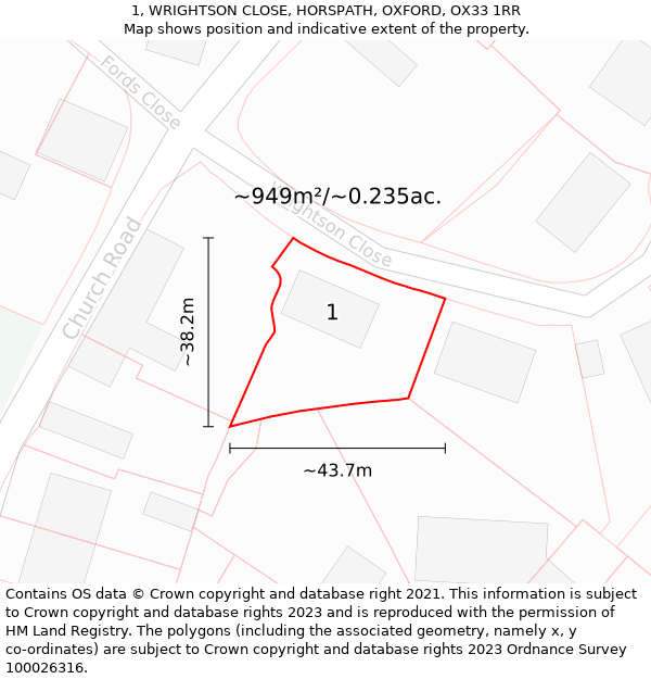 1, WRIGHTSON CLOSE, HORSPATH, OXFORD, OX33 1RR: Plot and title map