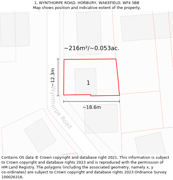 1, WYNTHORPE ROAD, HORBURY, WAKEFIELD, WF4 5BB: Plot and title map