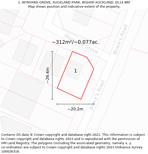 1, WYNYARD GROVE, AUCKLAND PARK, BISHOP AUCKLAND, DL14 8RF: Plot and title map