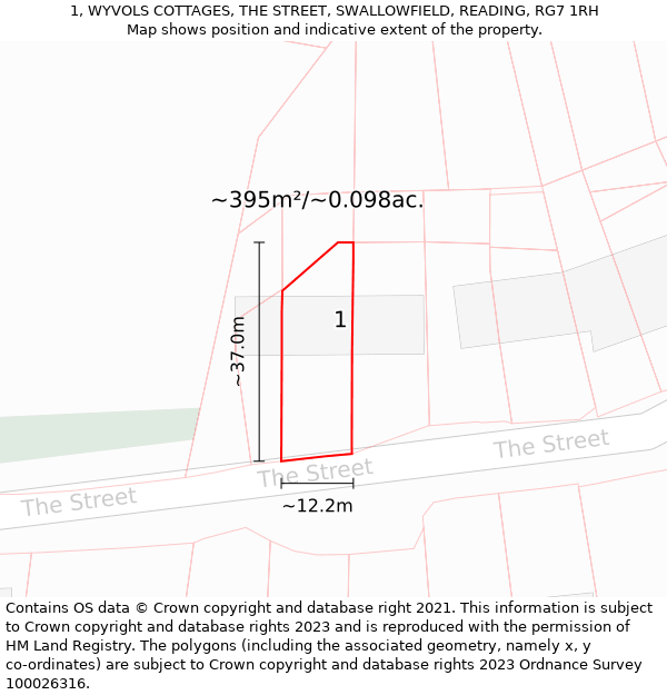 1, WYVOLS COTTAGES, THE STREET, SWALLOWFIELD, READING, RG7 1RH: Plot and title map