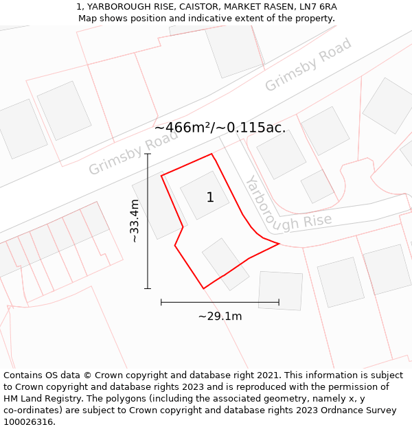 1, YARBOROUGH RISE, CAISTOR, MARKET RASEN, LN7 6RA: Plot and title map