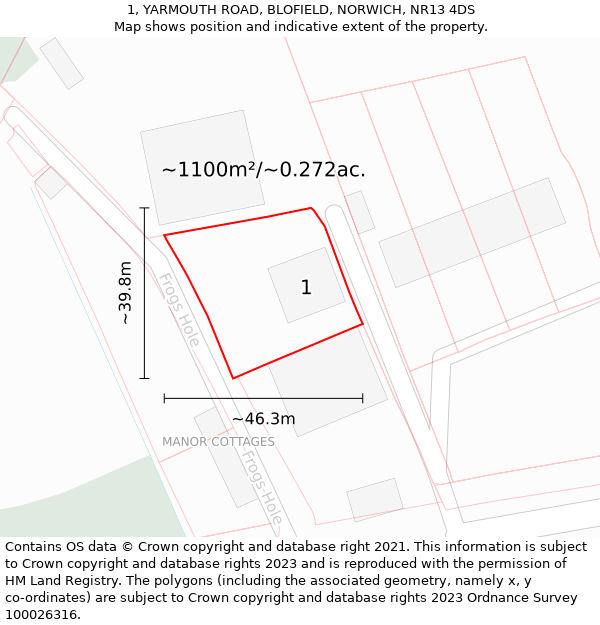 1, YARMOUTH ROAD, BLOFIELD, NORWICH, NR13 4DS: Plot and title map