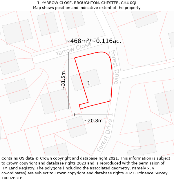 1, YARROW CLOSE, BROUGHTON, CHESTER, CH4 0QL: Plot and title map