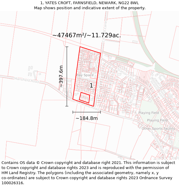 1, YATES CROFT, FARNSFIELD, NEWARK, NG22 8WL: Plot and title map