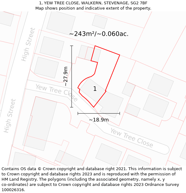 1, YEW TREE CLOSE, WALKERN, STEVENAGE, SG2 7BF: Plot and title map