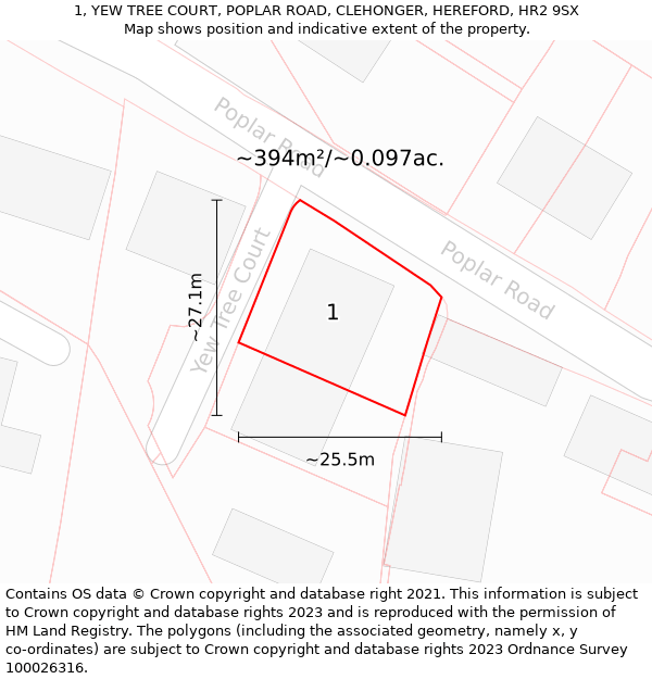 1, YEW TREE COURT, POPLAR ROAD, CLEHONGER, HEREFORD, HR2 9SX: Plot and title map