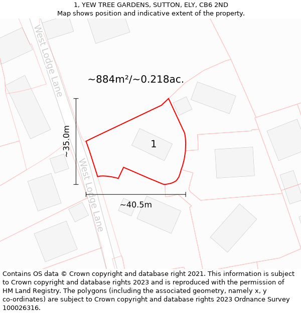 1, YEW TREE GARDENS, SUTTON, ELY, CB6 2ND: Plot and title map