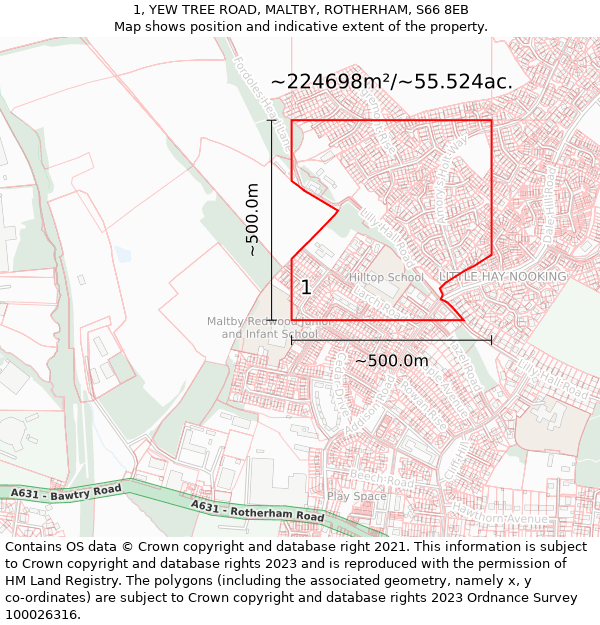 1, YEW TREE ROAD, MALTBY, ROTHERHAM, S66 8EB: Plot and title map