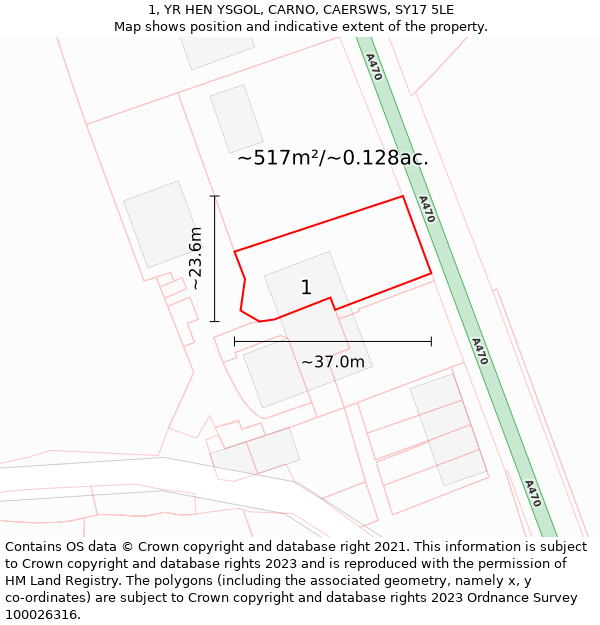 1, YR HEN YSGOL, CARNO, CAERSWS, SY17 5LE: Plot and title map