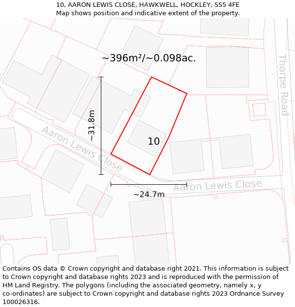 10, AARON LEWIS CLOSE, HAWKWELL, HOCKLEY, SS5 4FE: Plot and title map
