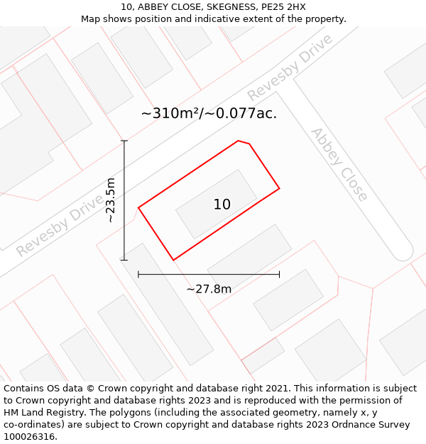 10, ABBEY CLOSE, SKEGNESS, PE25 2HX: Plot and title map