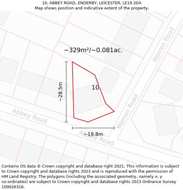 10, ABBEY ROAD, ENDERBY, LEICESTER, LE19 2DA: Plot and title map