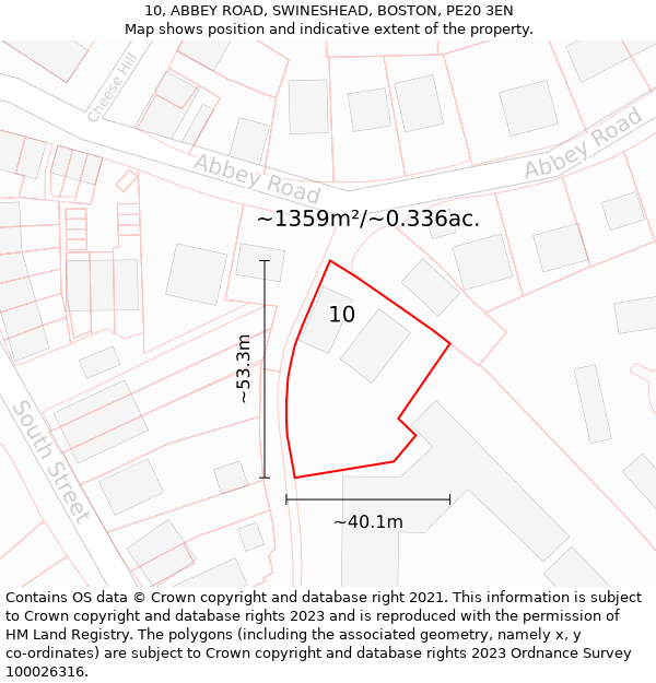 10, ABBEY ROAD, SWINESHEAD, BOSTON, PE20 3EN: Plot and title map