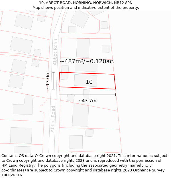 10, ABBOT ROAD, HORNING, NORWICH, NR12 8PN: Plot and title map