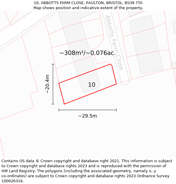 10, ABBOTTS FARM CLOSE, PAULTON, BRISTOL, BS39 7TA: Plot and title map