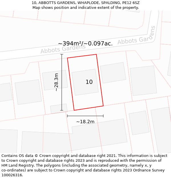 10, ABBOTTS GARDENS, WHAPLODE, SPALDING, PE12 6SZ: Plot and title map