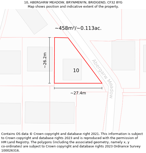 10, ABERGARW MEADOW, BRYNMENYN, BRIDGEND, CF32 8YG: Plot and title map