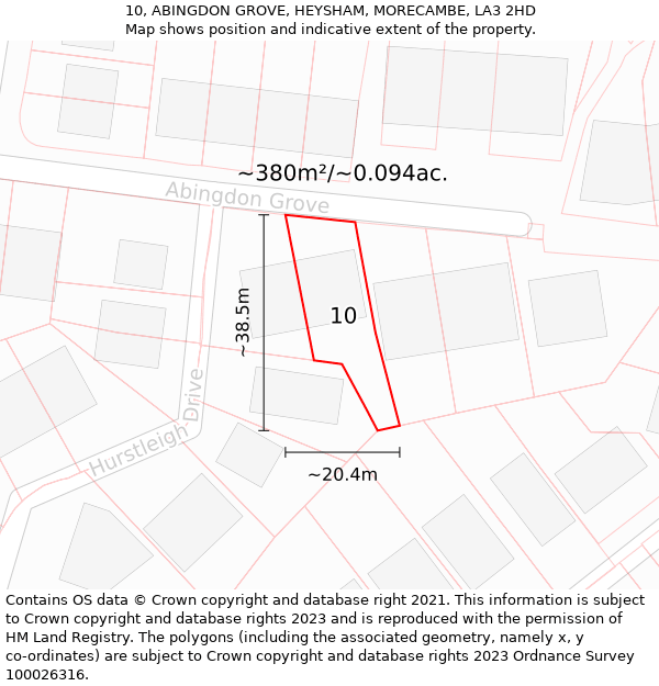 10, ABINGDON GROVE, HEYSHAM, MORECAMBE, LA3 2HD: Plot and title map
