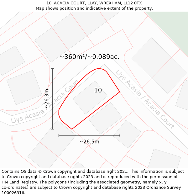 10, ACACIA COURT, LLAY, WREXHAM, LL12 0TX: Plot and title map