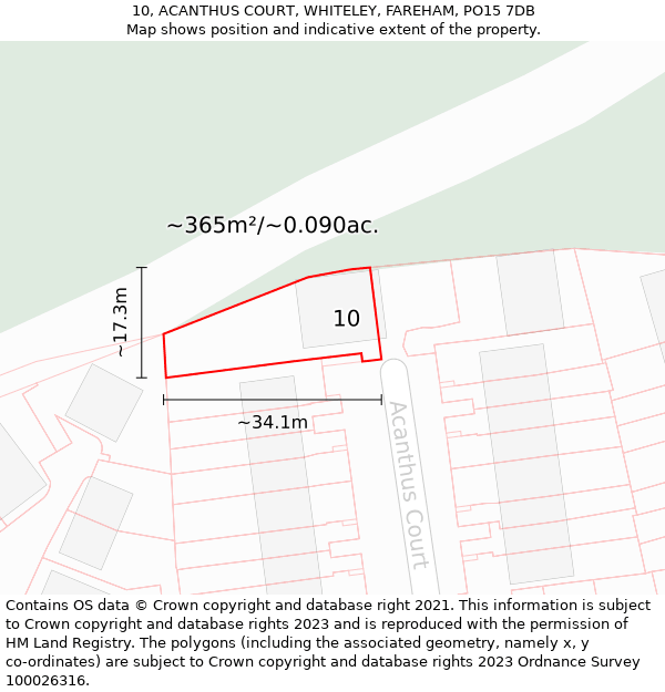 10, ACANTHUS COURT, WHITELEY, FAREHAM, PO15 7DB: Plot and title map