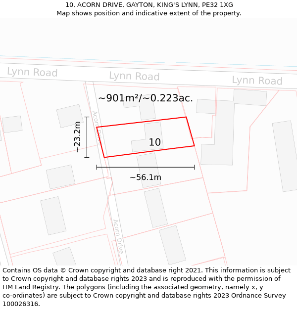 10, ACORN DRIVE, GAYTON, KING'S LYNN, PE32 1XG: Plot and title map