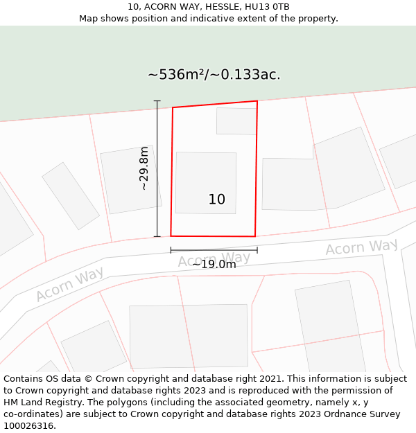 10, ACORN WAY, HESSLE, HU13 0TB: Plot and title map