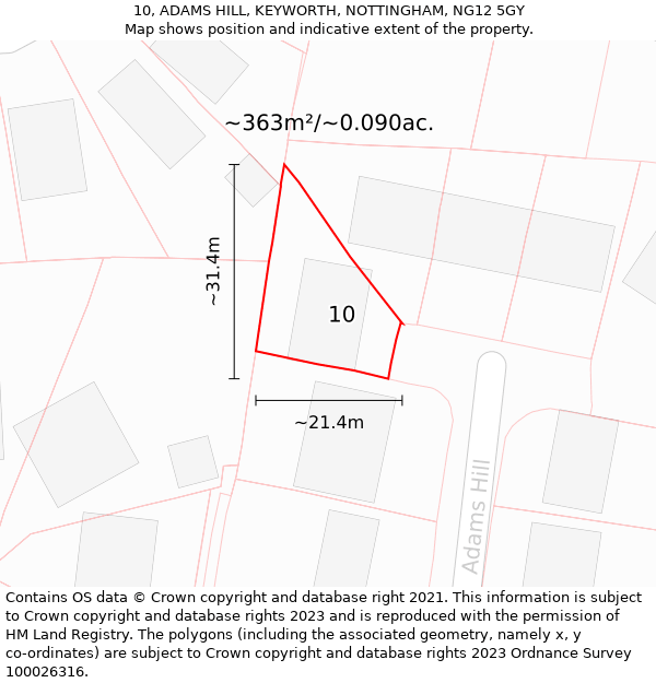 10, ADAMS HILL, KEYWORTH, NOTTINGHAM, NG12 5GY: Plot and title map