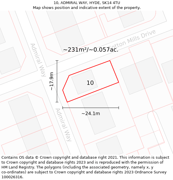 10, ADMIRAL WAY, HYDE, SK14 4TU: Plot and title map