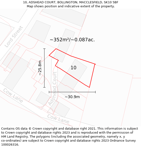 10, ADSHEAD COURT, BOLLINGTON, MACCLESFIELD, SK10 5BF: Plot and title map