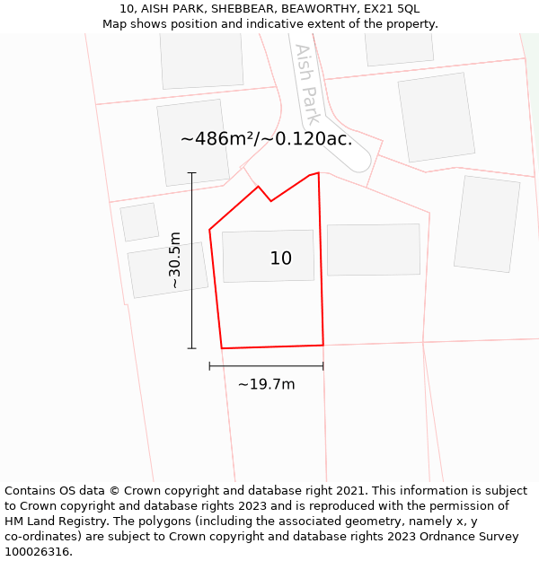 10, AISH PARK, SHEBBEAR, BEAWORTHY, EX21 5QL: Plot and title map