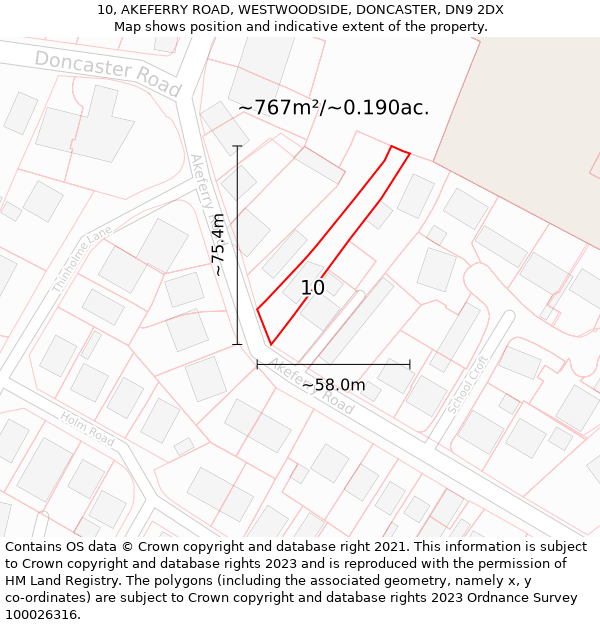 10, AKEFERRY ROAD, WESTWOODSIDE, DONCASTER, DN9 2DX: Plot and title map